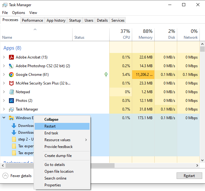 restart windows explorer taskbar not working windows 11